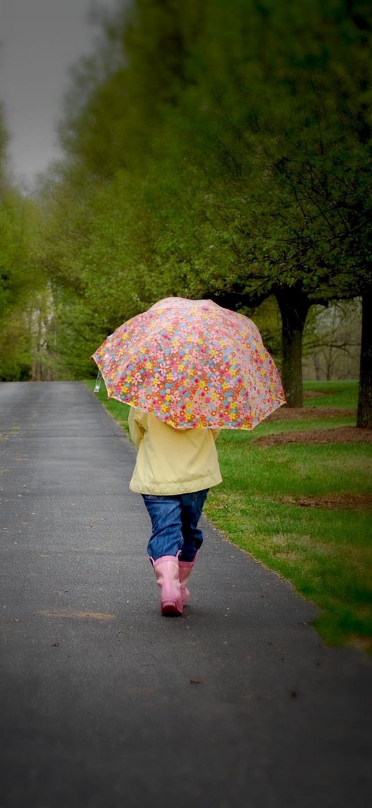 park, umbrella, tree, road, walking, cloudy