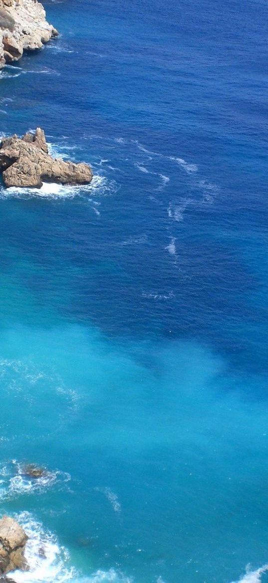 coast, stones, blue water, from above