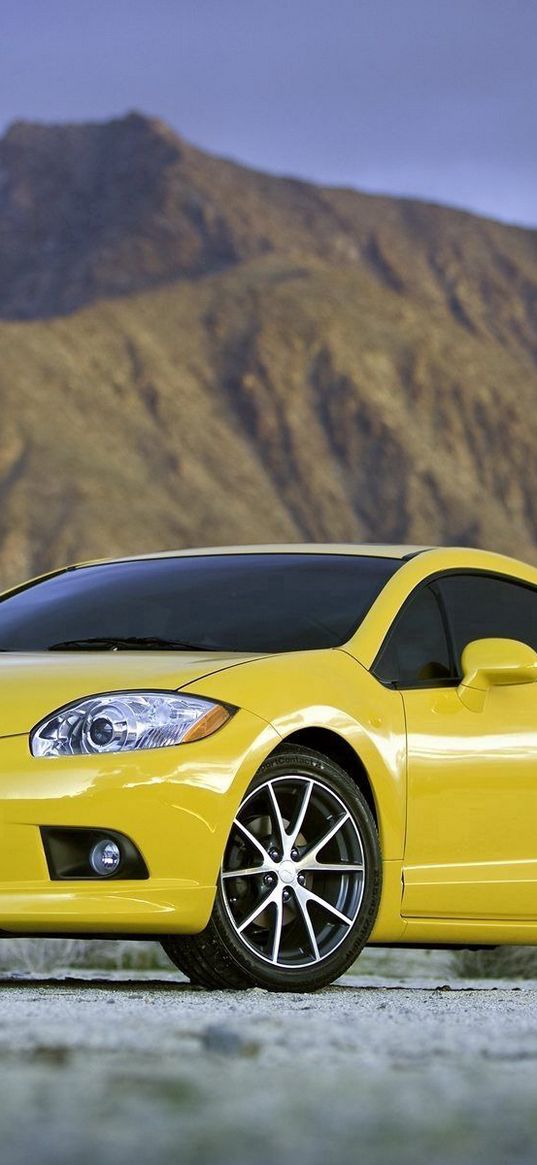 cars, mitsubishi, yellow, front view