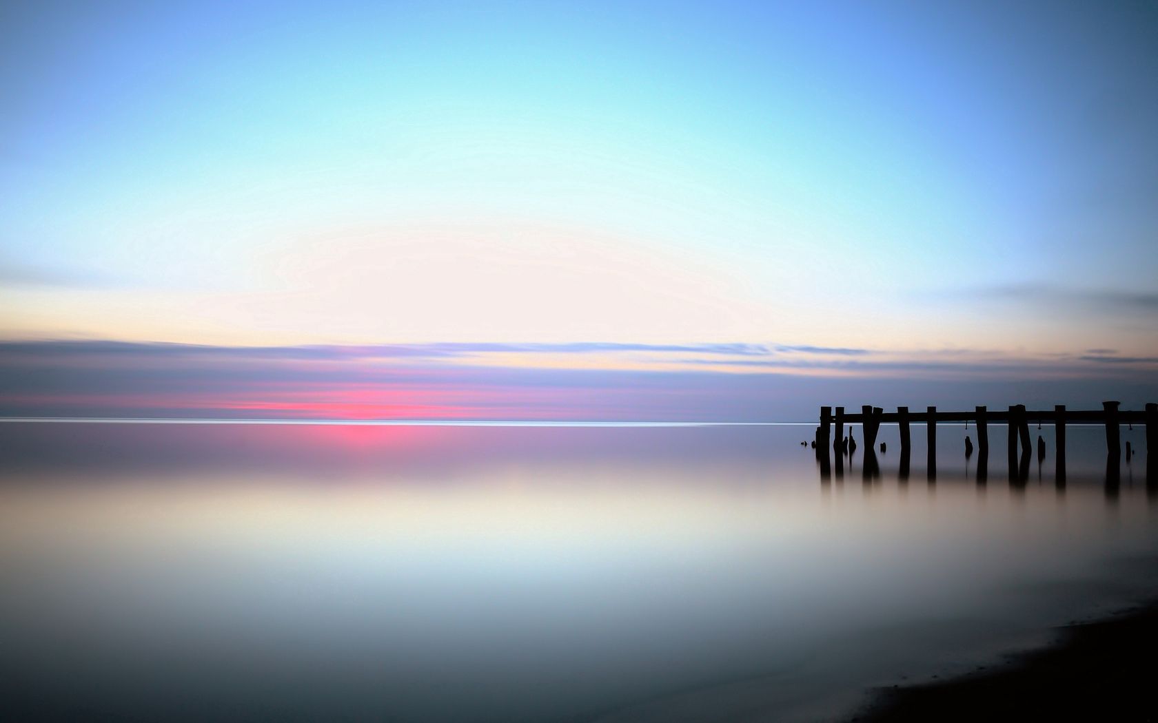 pier, surface of the water, lilac, shades