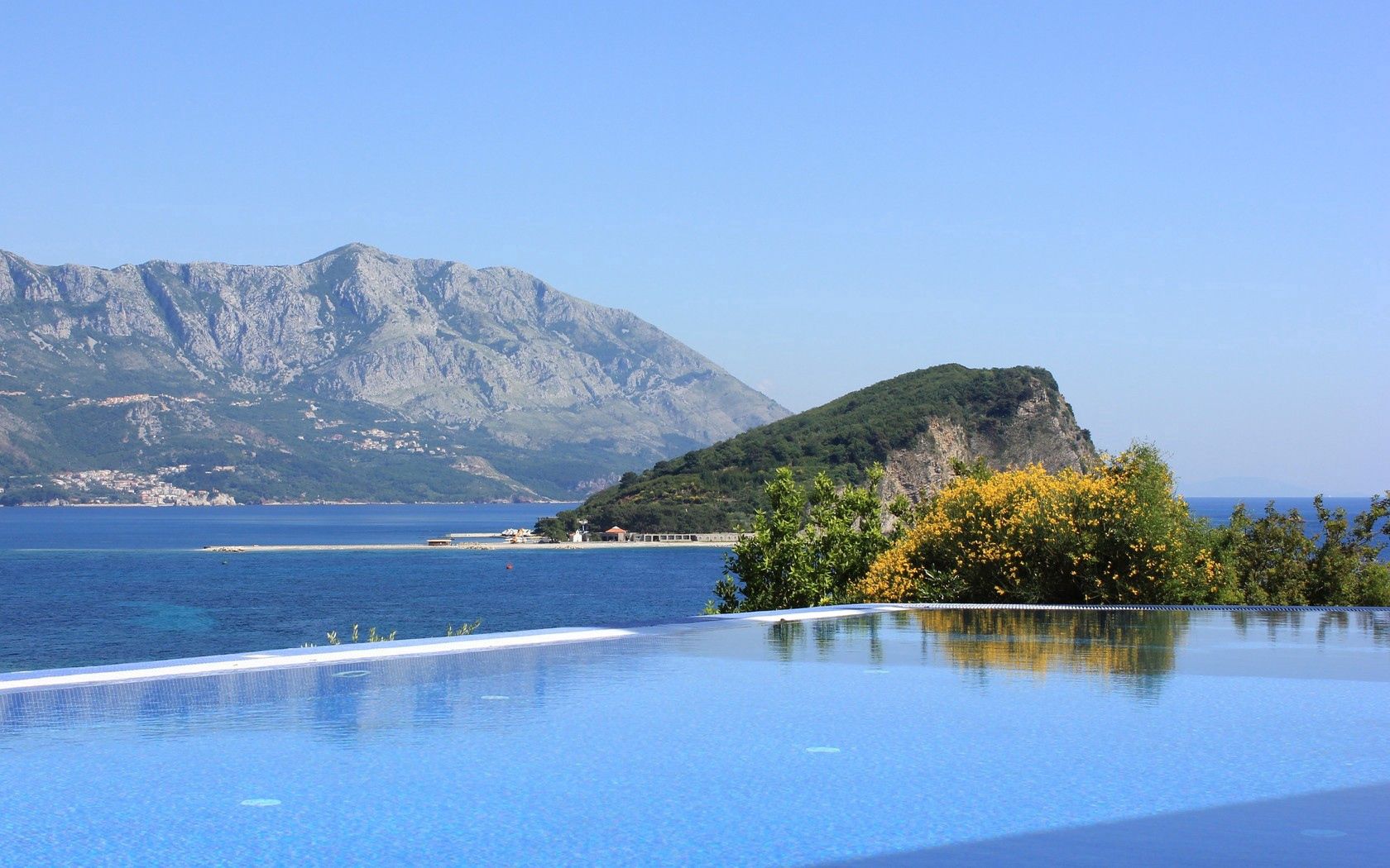 sea, pool, bay, rocks, resort