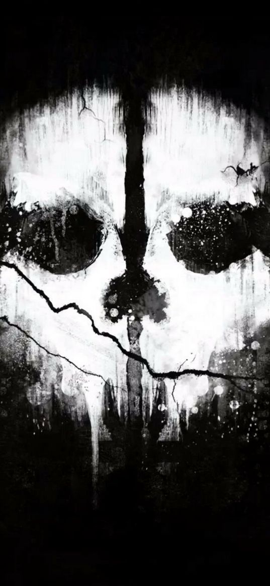 ghost, call of duty, game, mask, skull, graffiti, black and white, art