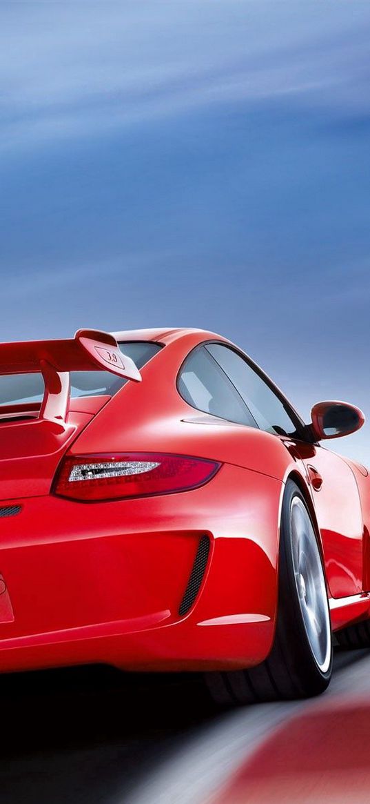 porsche, red, auto, black, rear view