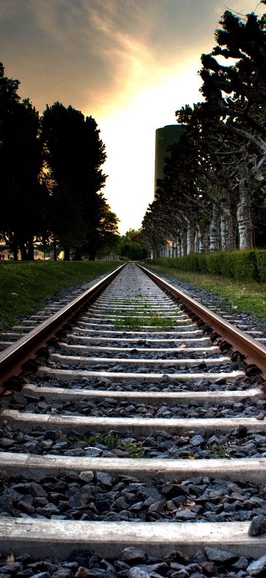 railroad, grass, trees