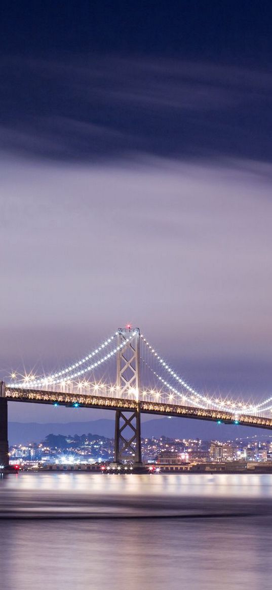 golden gate bridge, night, light, landscape, sea, san francisco, california, usa