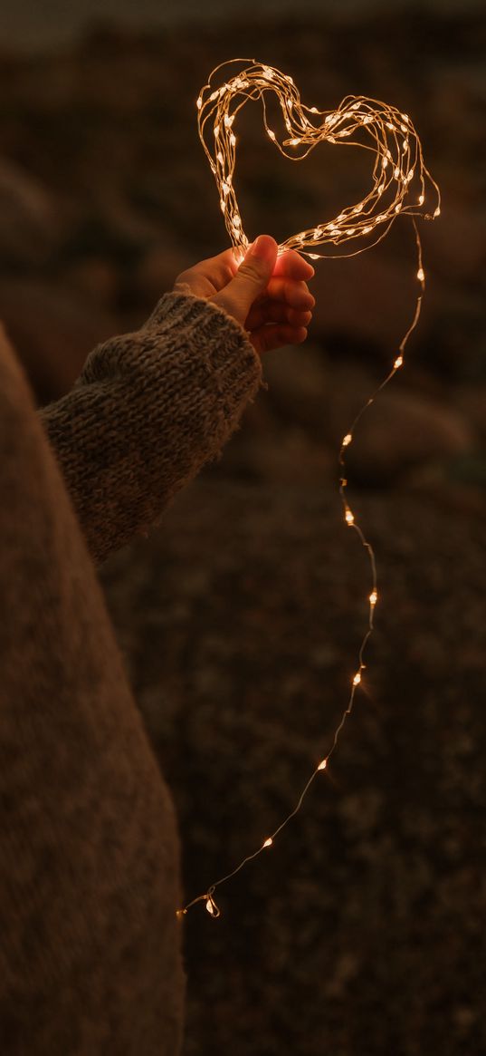 heart, garland, hand, love, beach