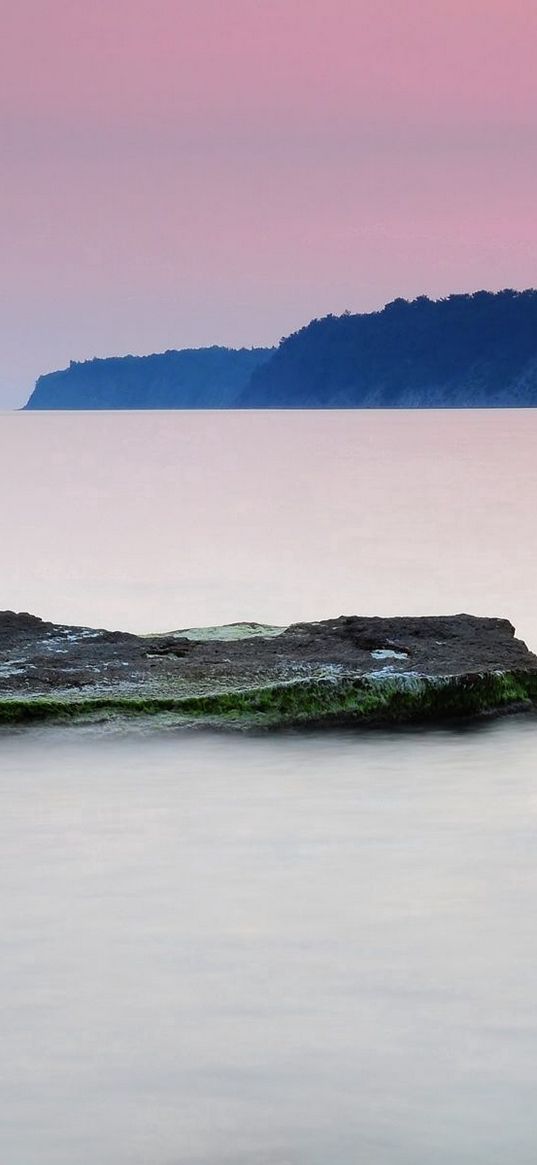 stone, moss, mountains, smooth surface, silence, fog, veil, coast, signature