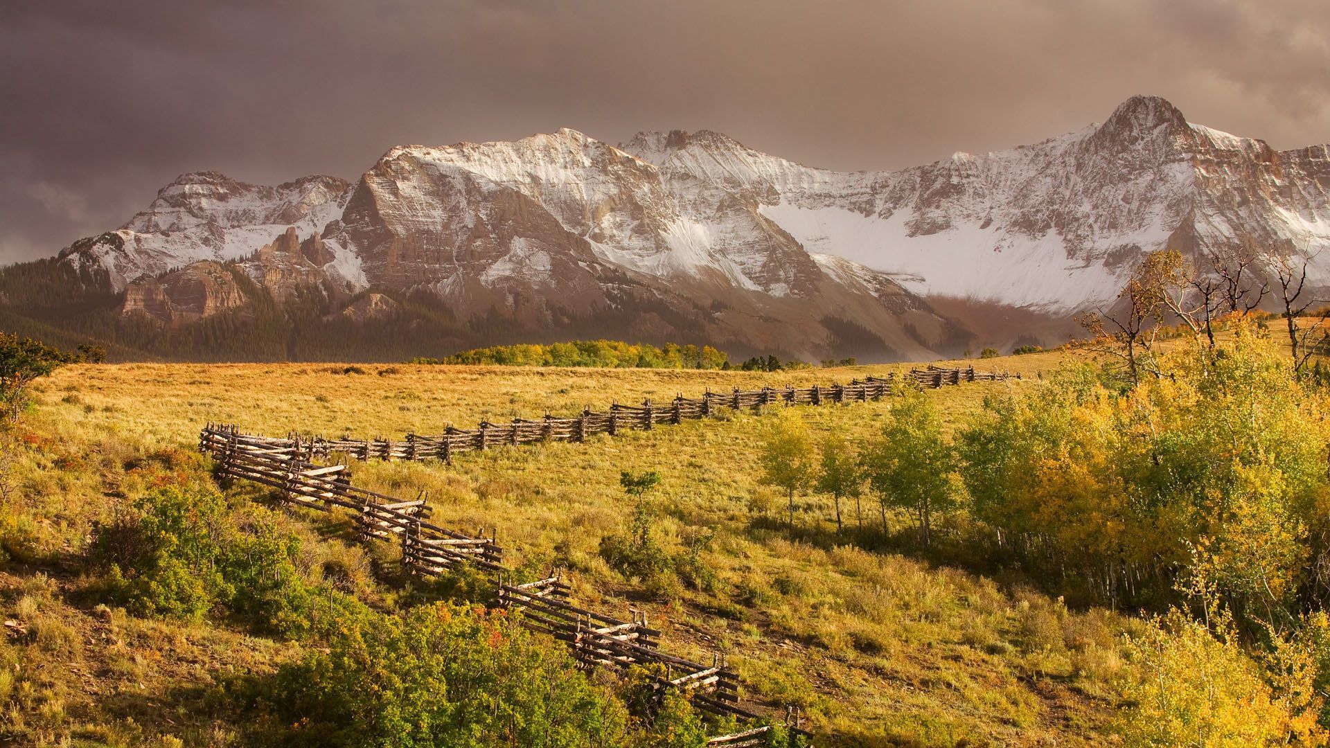 fence, protection, zigzags, mountains, autumn, trees