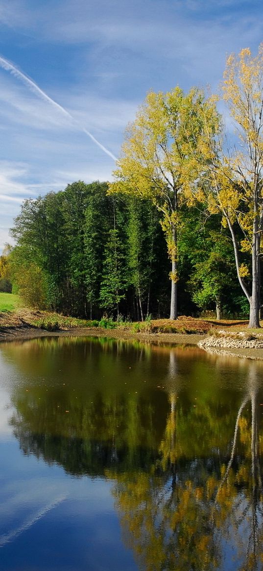 pond, lake, reflection, sky, autumn, solarly