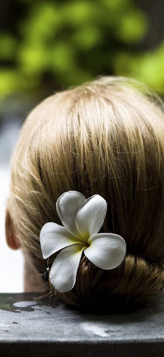 girl, hair, bath, foam, flower