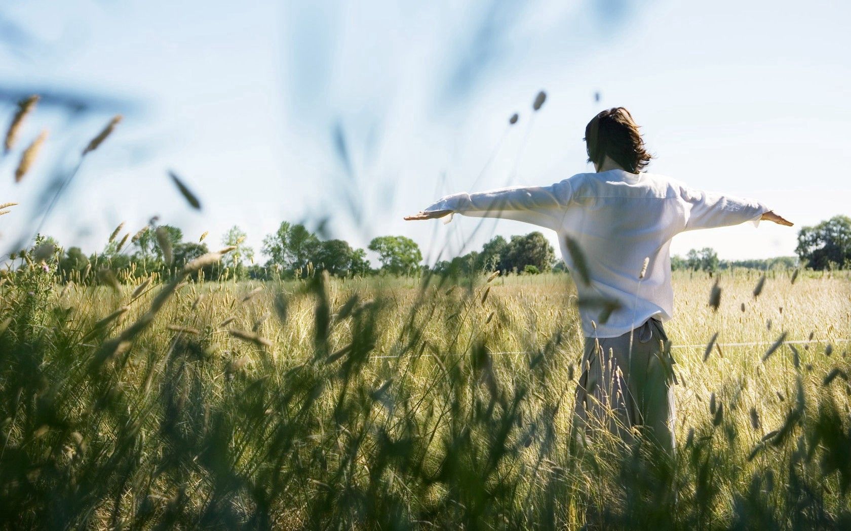 freedom, girl, nature, grass, shirt