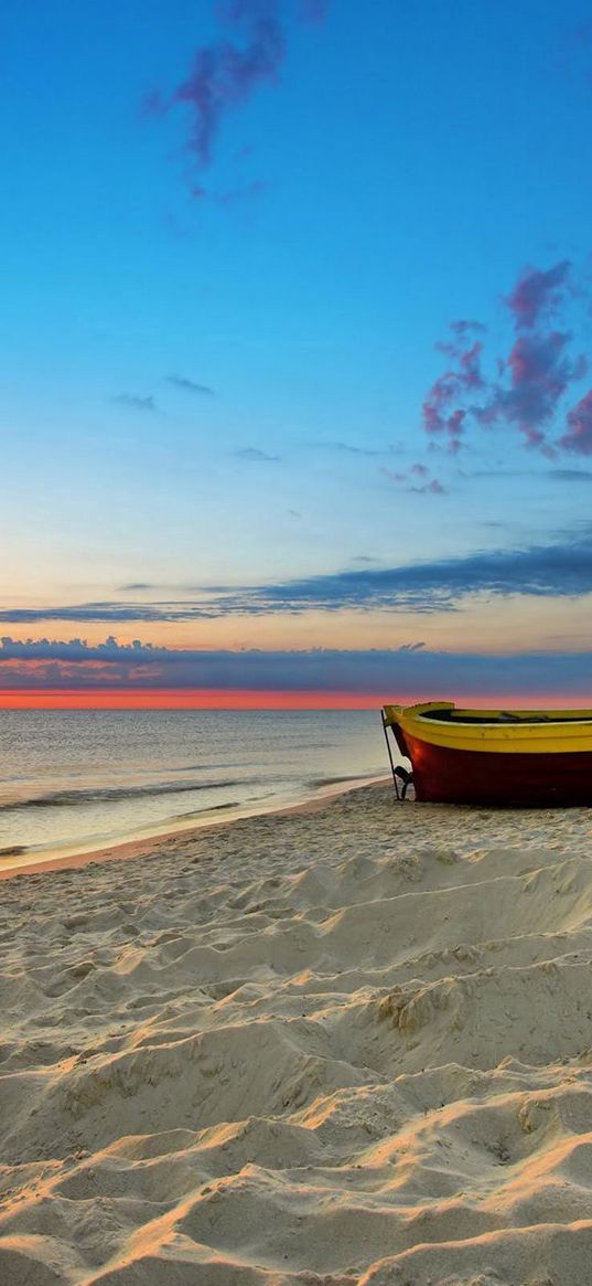 boat, coast, sand, evening, decline