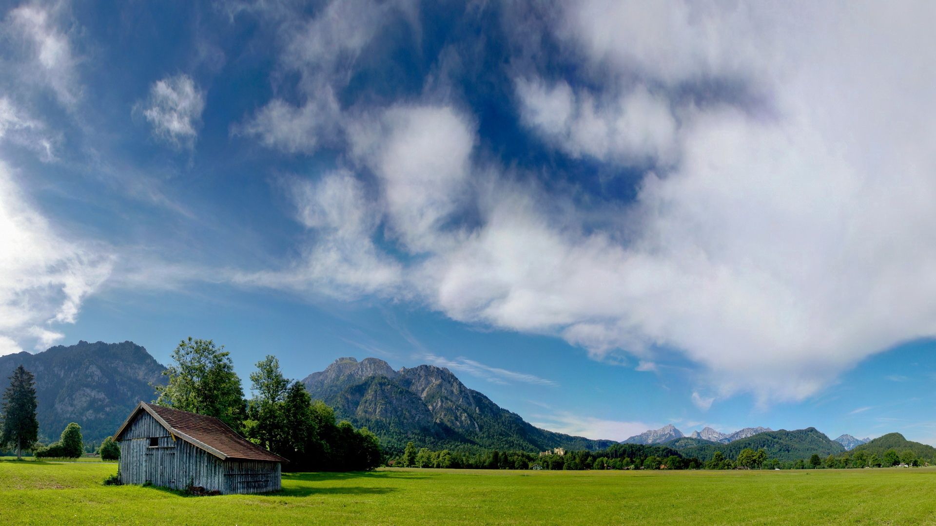 lodge, glade, clouds, sky, air