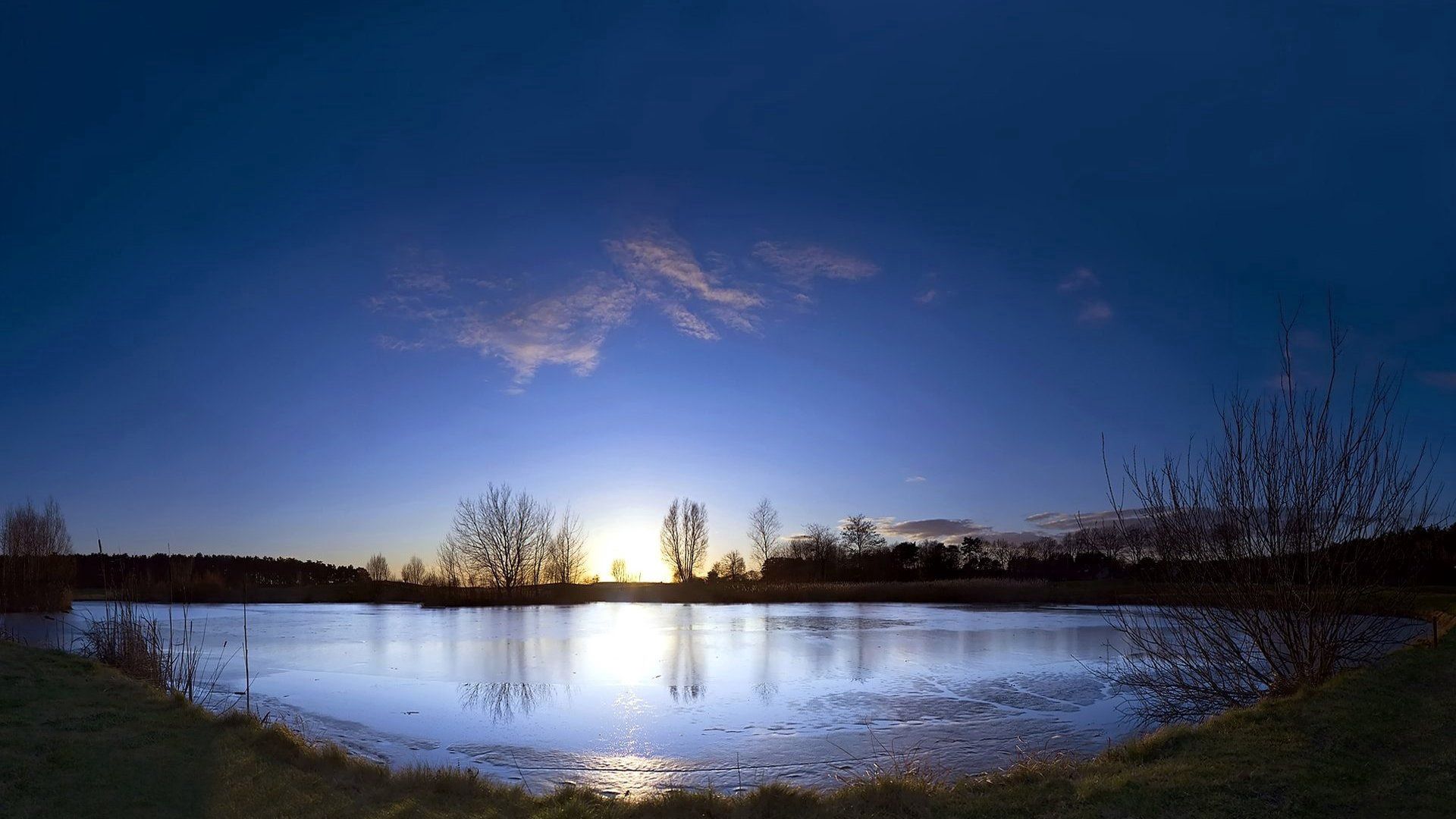 lake, decline, evening, pond, surface, bank, clouds, easy