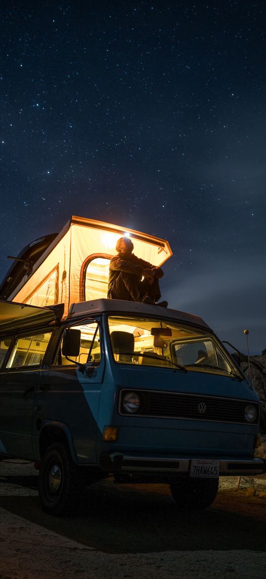 drive, van, stars, night