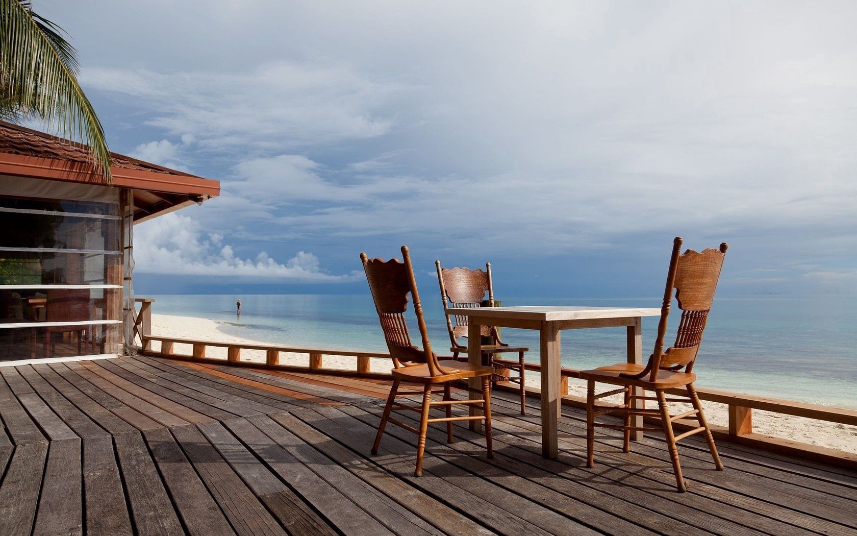 chairs, table, yard, coast, beach, tropics, terrace