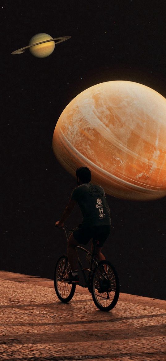 road, cyclist, planet, saturn, titan