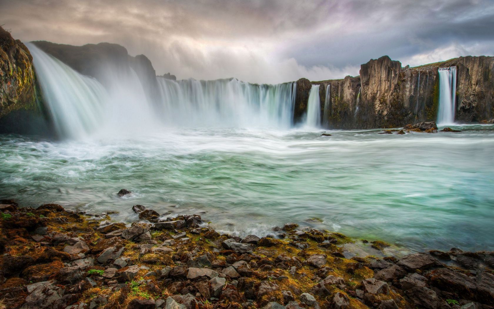 iceland, falls, stones, cloudy, rocks, streams