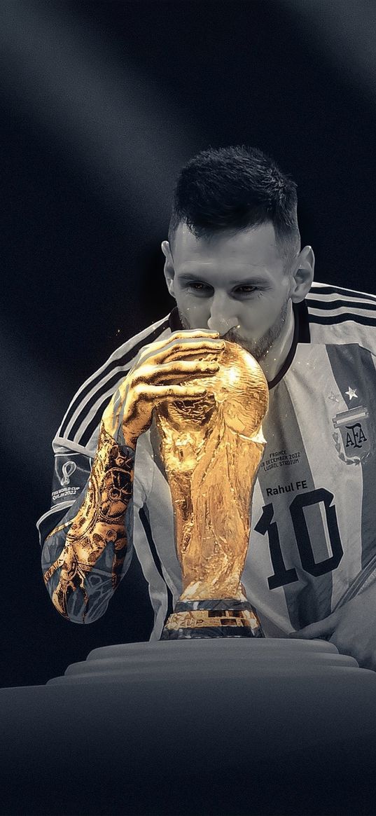 lionel messi, soccer player, world cup, football player, kiss, gold, grey