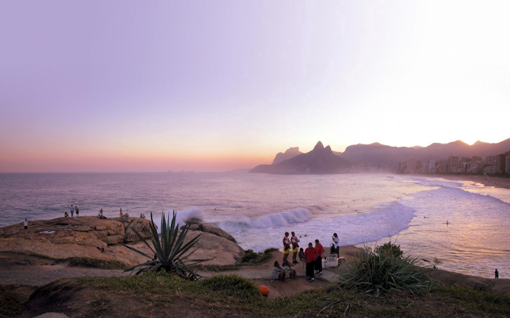 ocean, coast, tourists, plants, waves, rio