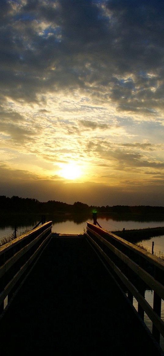 pier, water, decline, evening