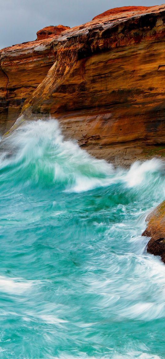 waves, blue water, coast, rocks, bright