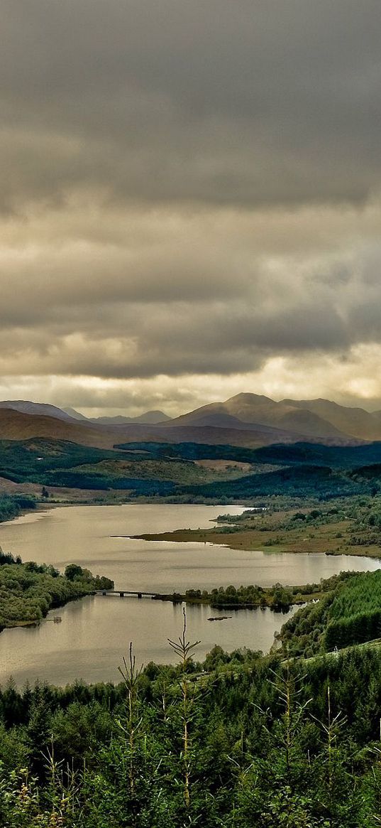 river, sky, gloomy, valley, cloudy