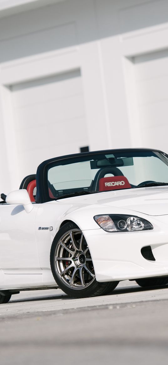 honda s2000, honda, car, white, front view, wheel