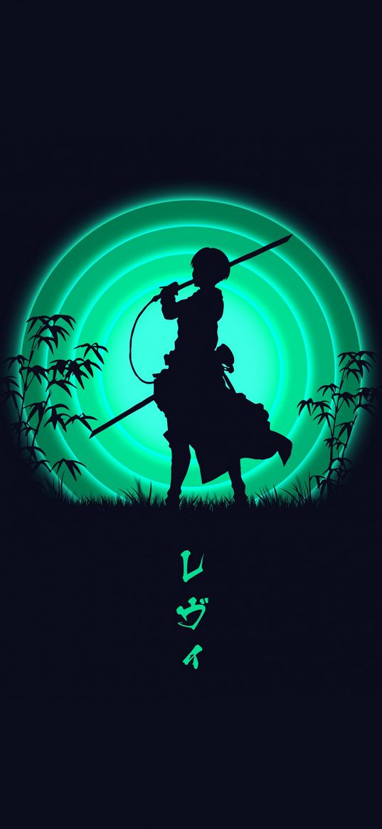 levi ackerman, attack on titan, anime, warrior, guy, silhouette, swords, moon, night, black, green, art