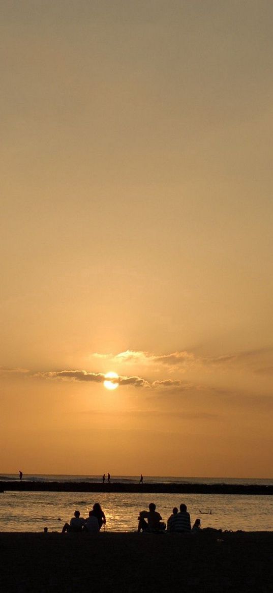 decline, coast, beach, evening, people, sun, sea