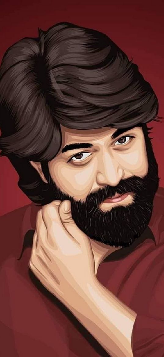 rocky bhai, kgf, indian cinema, man, beard, red background, art