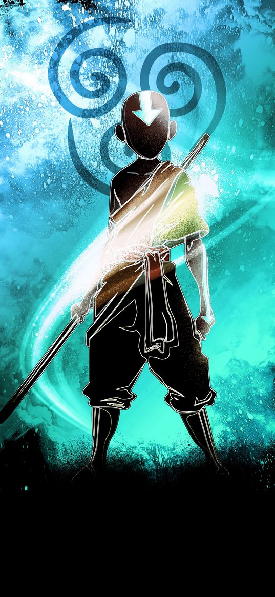 aang, avatar, anime, guy, warrior, stick, air, element, symbol, art