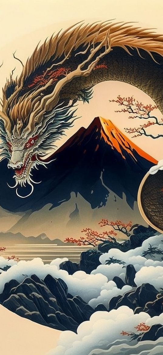 dragon, fantasy art, artwork, illustration, digital art, mountain