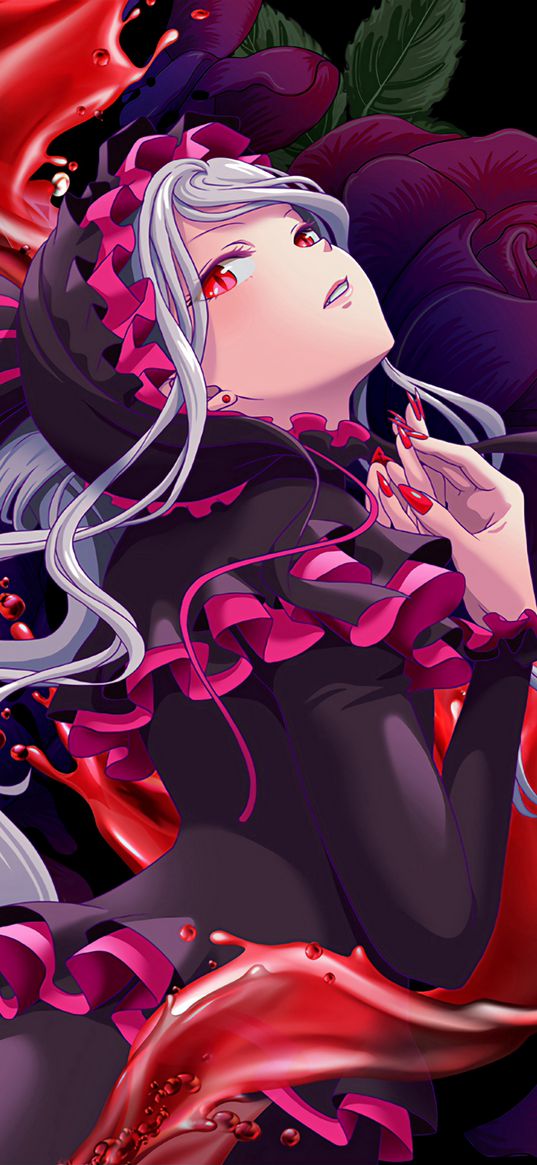 shalltear bloodfallen, overlord, girl, anime, nails, rose, art