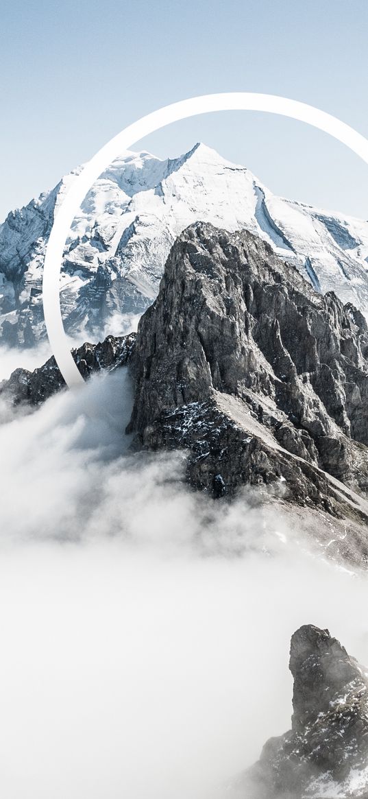 nature, mountains, glacier, background, fog