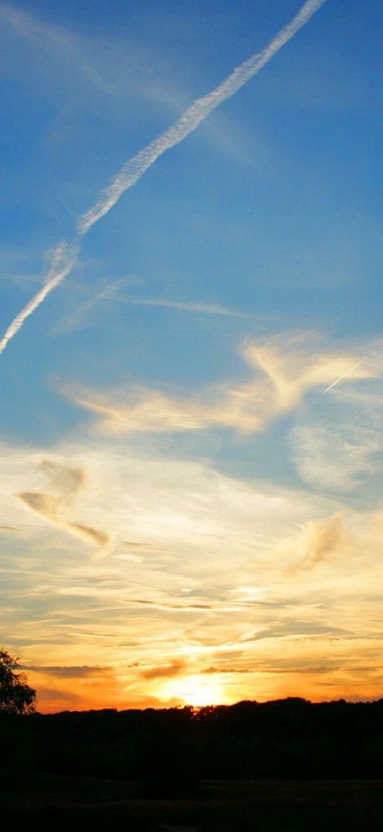 clouds, evening, traces, sky, horizon