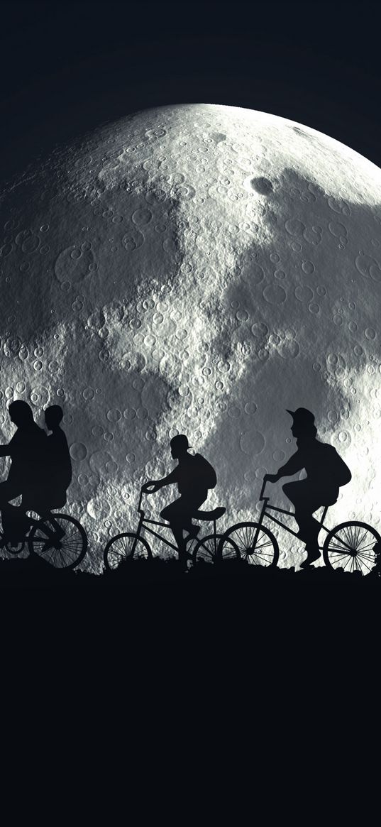 stranger things, heroes, moon, night, bicycles, poster, series