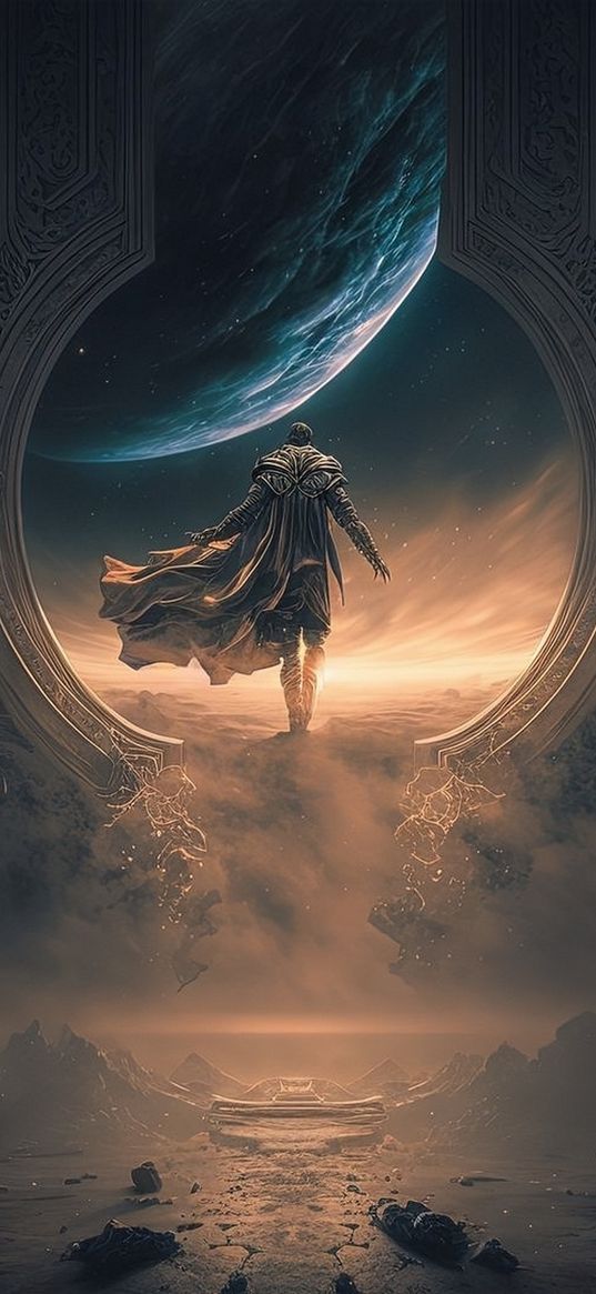 fantasy art, futuristic, moon, portal, artwork