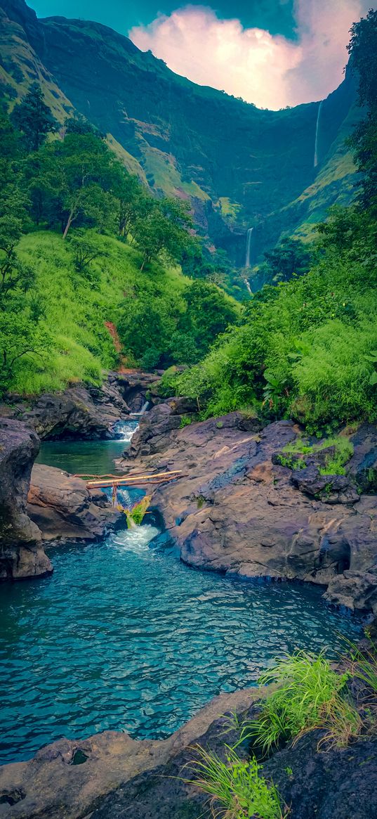 nature, water, greenery, sky, clouds