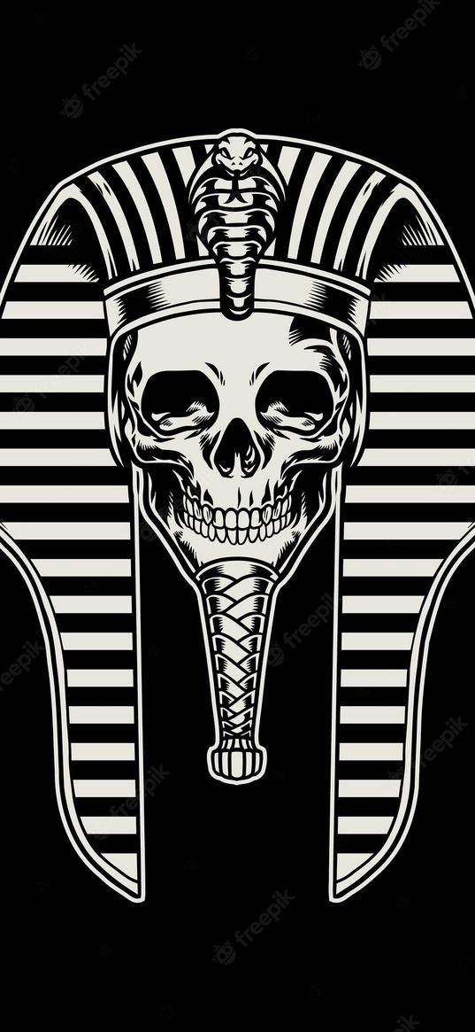 skull, mummy, pharaoh, cobra, art, bw