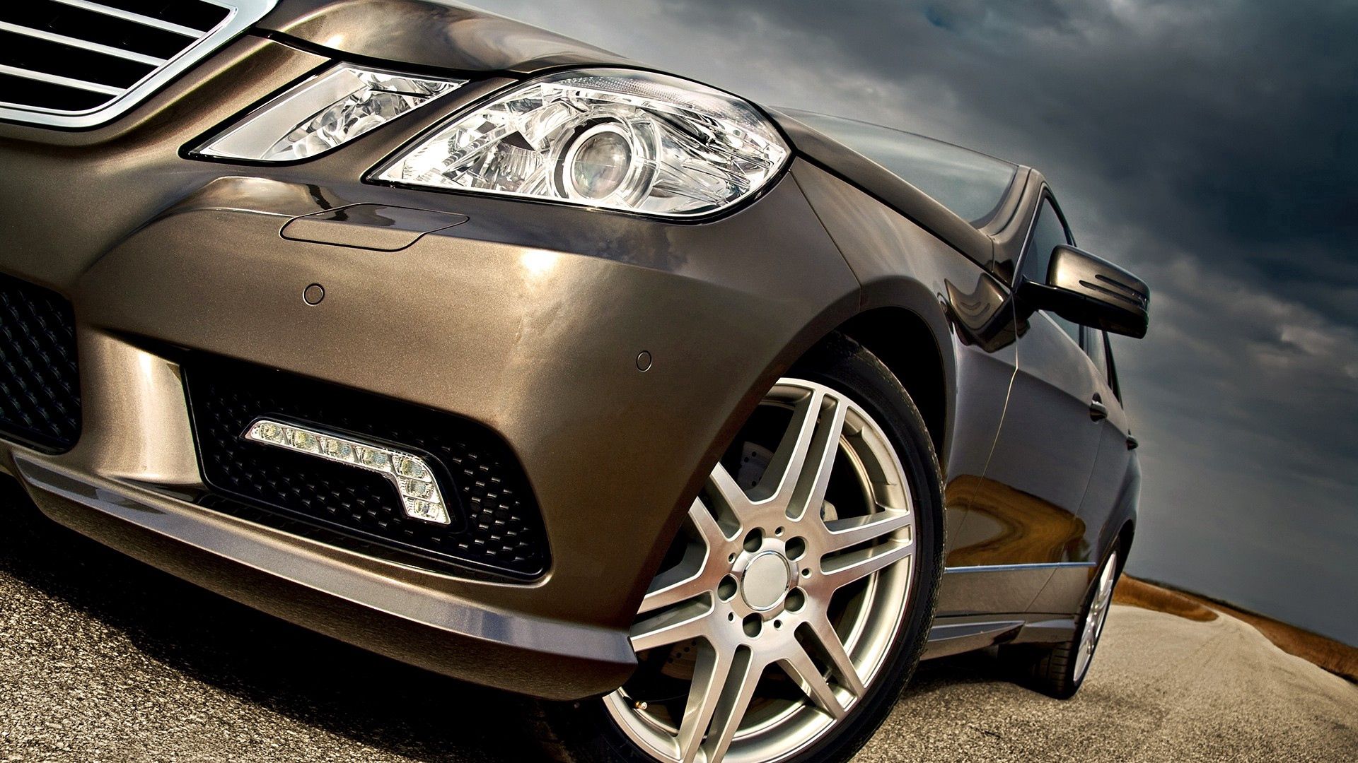 auto, beige, front bumper, headlights, sky, sand