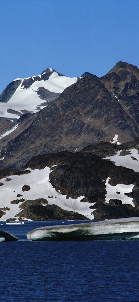 mountains, glacier, snow, water