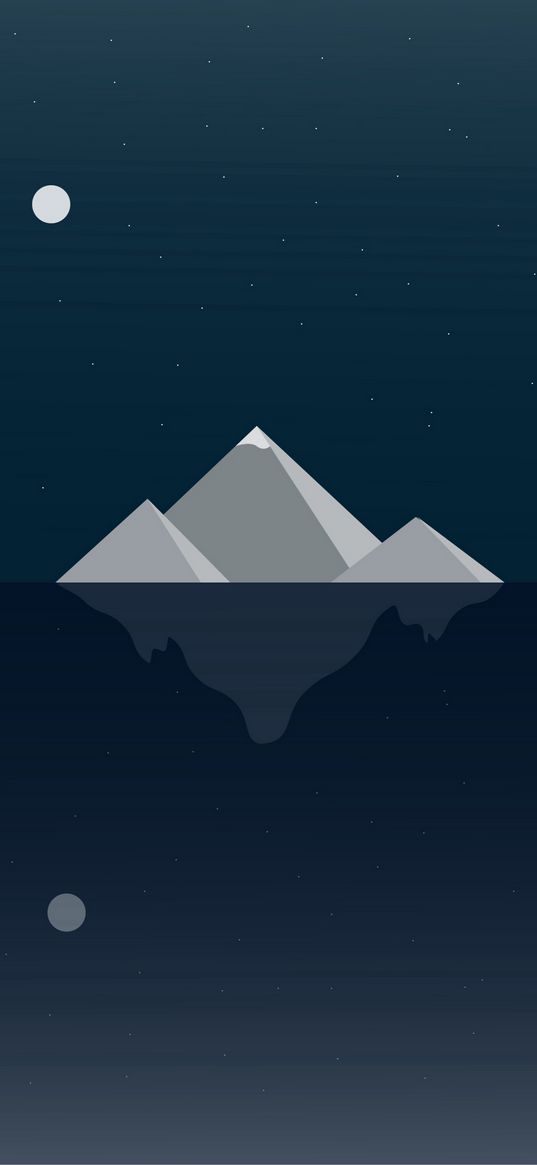 amoled, hd, mountain, moon, stars, night, art