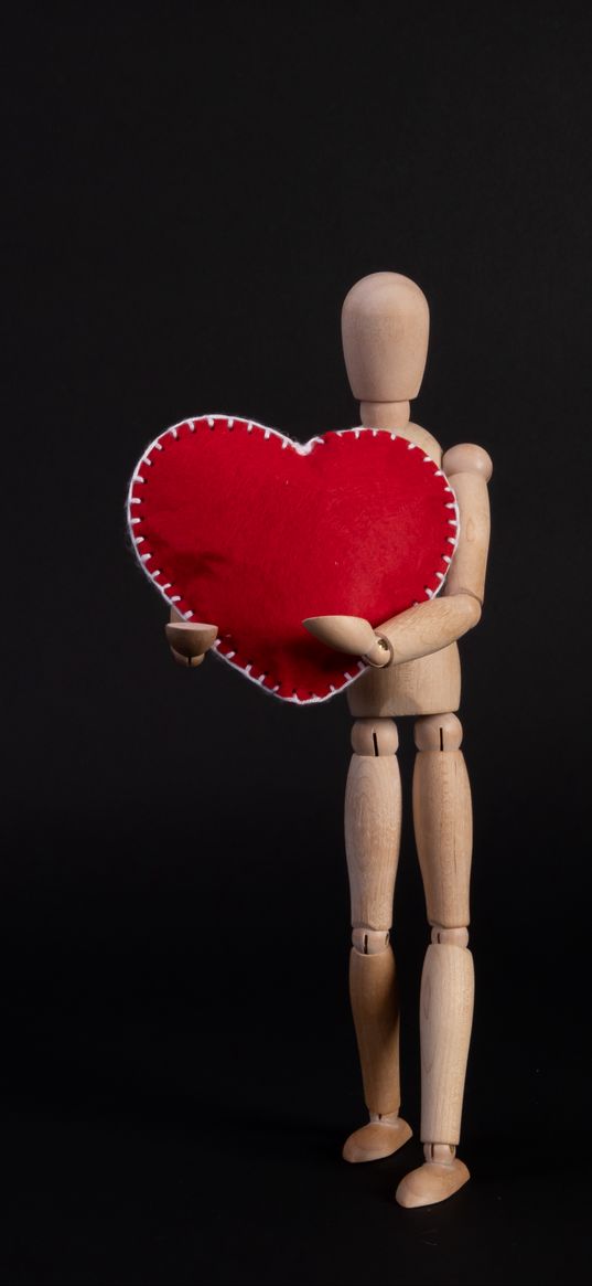 puppet, wooden, heart, love, darkness