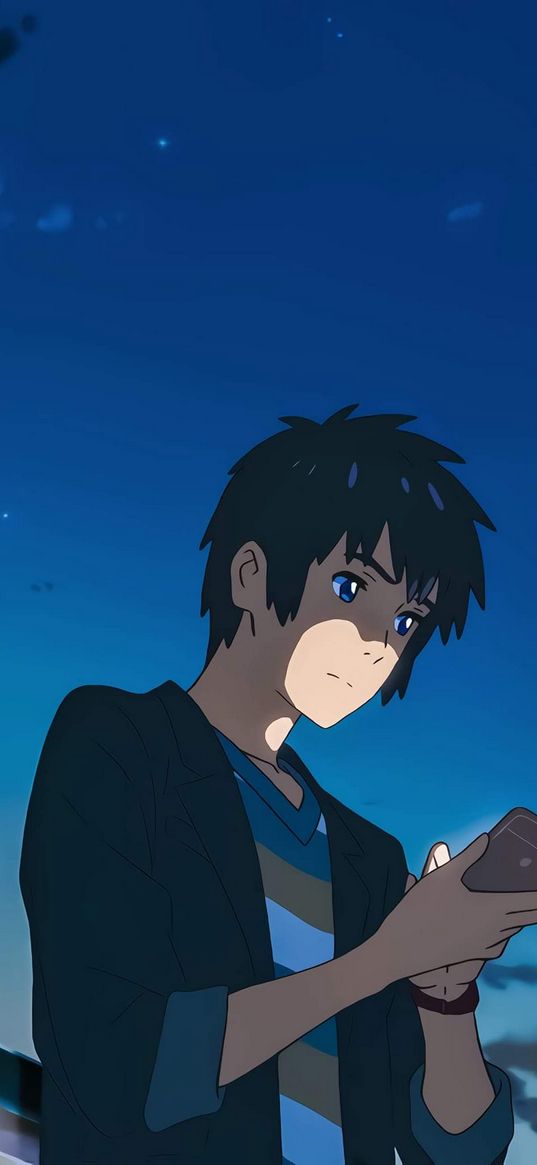 your name, taki tachibana, guy, phone, anime