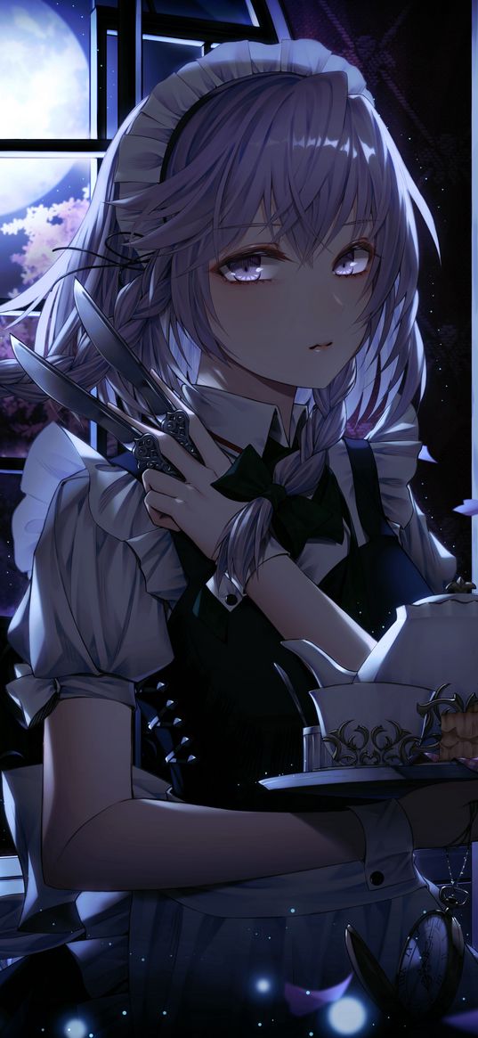 sakuya izayoi, touhou, girl, maid, knives, anime