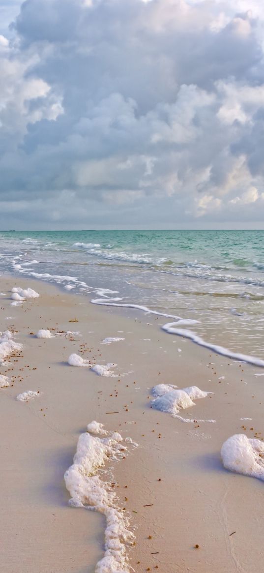 foam, sea, sand, wet, clouds, surf, whisper