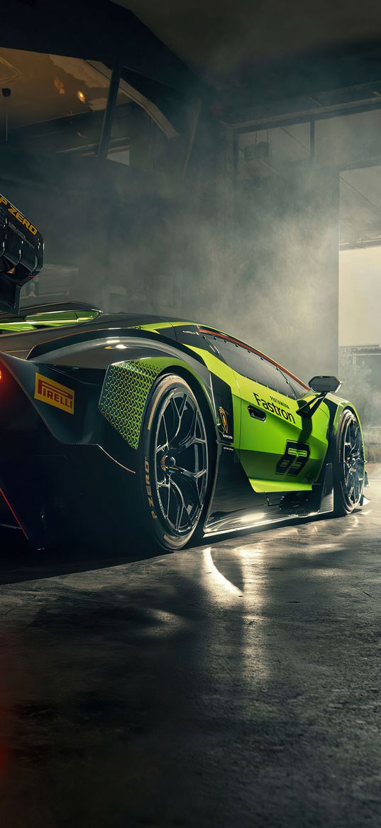 car, speed, morning, lamborghini, sports car, green