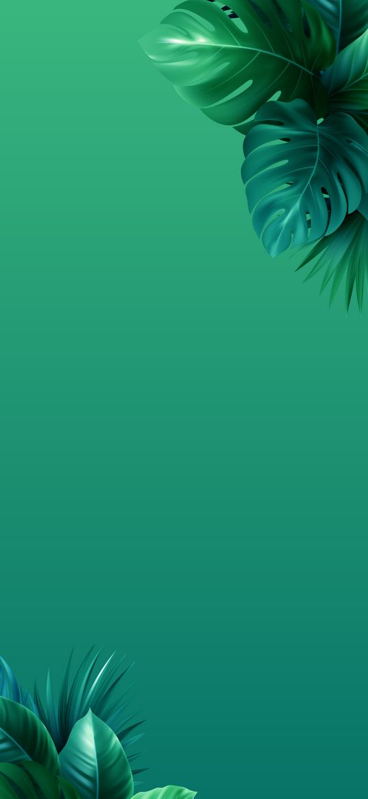 leaves, plants, gradient, green background, art