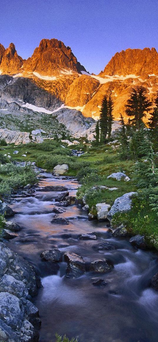 mountain river, shade, stones, greens, sunlight